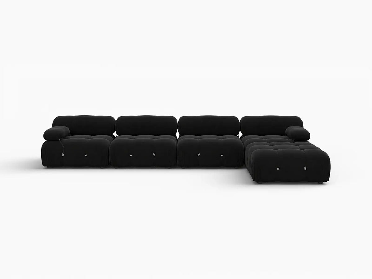 Éther Black 4-Seater L-Shaped Sectionals | 5-Piece (includes 1 ottoman), Velvet Fabric, Fixed Upholstery