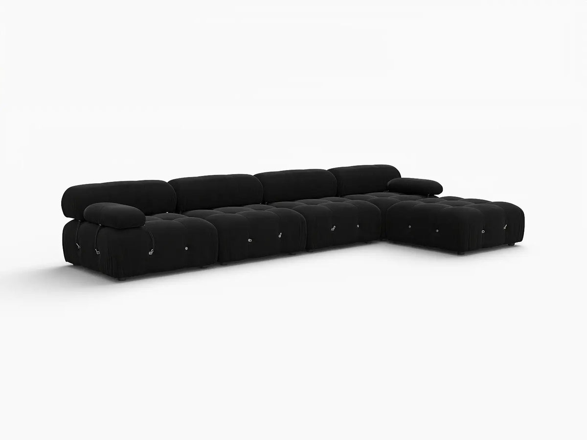 Éther Black 4-Seater L-Shaped Sectionals | 5-Piece (includes 1 ottoman), Velvet Fabric, Fixed Upholstery
