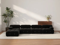 Éther Black 4-Seater L-Shaped Sectionals | 5-Piece (includes 1 ottoman), Velvet Fabric, Fixed Upholstery