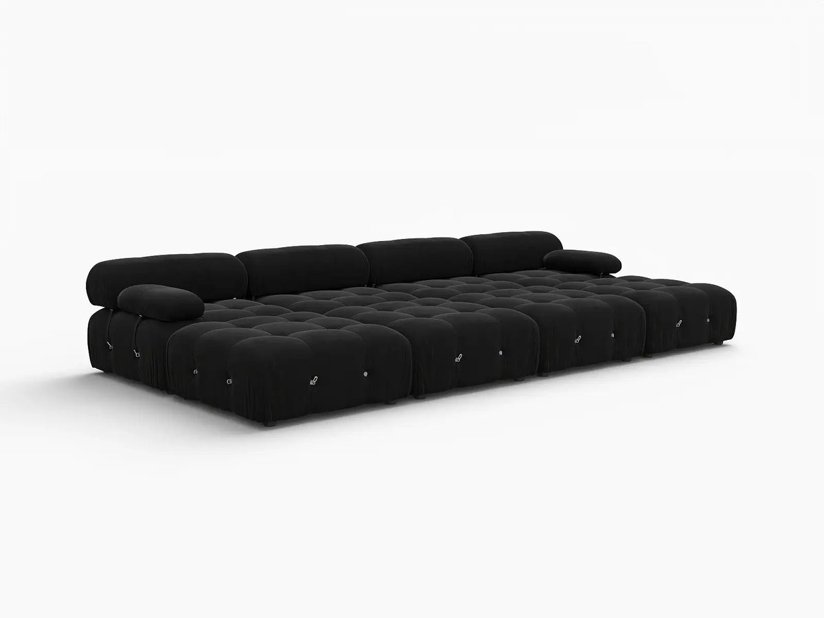 Éther Black 4-Seater Pit Sectionals | 8-Piece (includes 4 ottomans), Velvet Fabric, Fixed Upholstery