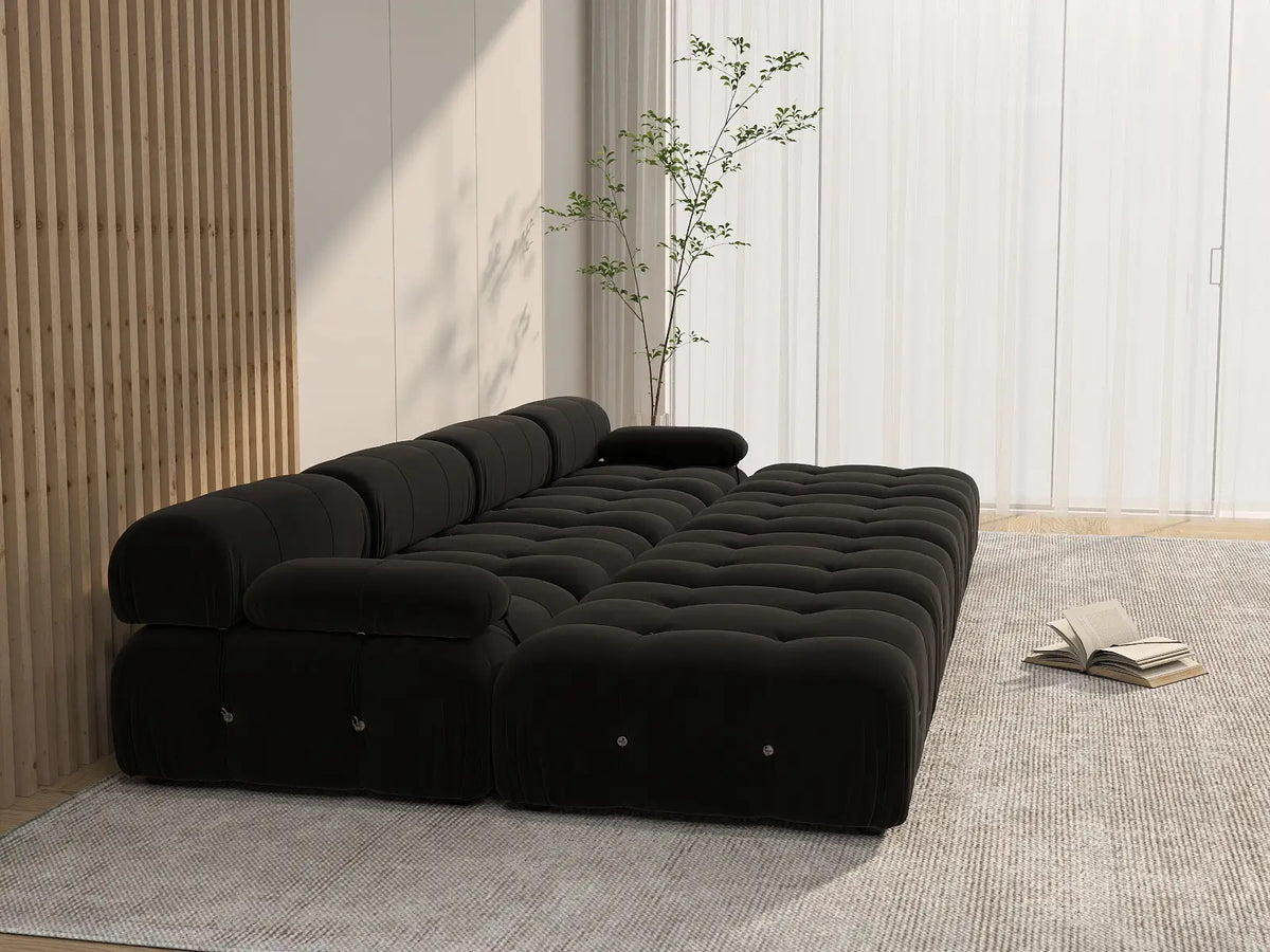 Éther Black 4-Seater Pit Sectionals | 8-Piece (includes 4 ottomans), Velvet Fabric, Fixed Upholstery