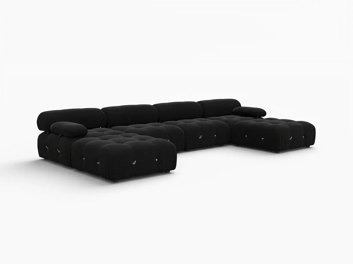 Éther Black 4-Seater U-Shaped Sectionals | 6-Piece (includes 2 ottomans), Velvet Fabric, Fixed Upholstery