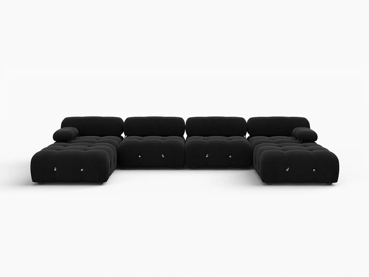 Éther Black 4-Seater U-Shaped Sectionals | 6-Piece (includes 2 ottomans), Velvet Fabric, Fixed Upholstery