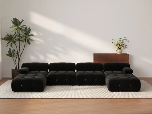 Sofá modular en forma de U Matrix de 4 plazas, color negro | Juego de 6 piezas (incluye 2 otomanas), tapizado en terciopelo, gran capacidad.