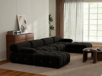Éther Black 4-Seater U-Shaped Sectionals | 6-Piece (includes 2 ottomans), Velvet Fabric, Fixed Upholstery