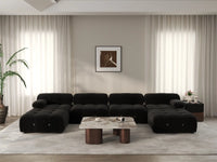 Éther Black 4-Seater U-Shaped Sectionals | 6-Piece (includes 2 ottomans), Velvet Fabric, Fixed Upholstery