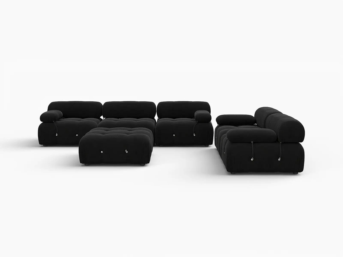 Éther Black 5-Seater Sofa Sets | 6-Piece (includes 1 ottoman), Velvet Fabric, Fixed Upholstery
