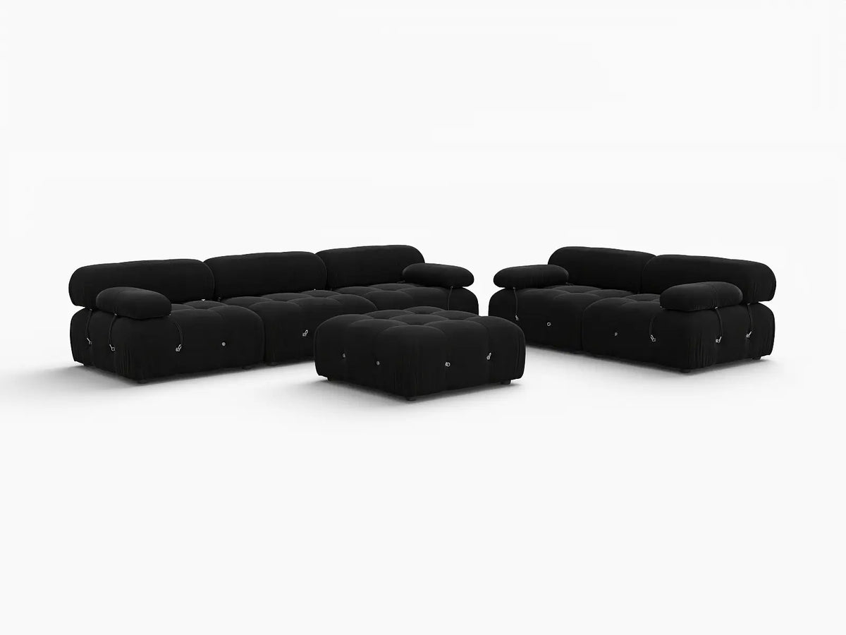 Éther Black 5-Seater Sofa Sets | 6-Piece (includes 1 ottoman), Velvet Fabric, Fixed Upholstery
