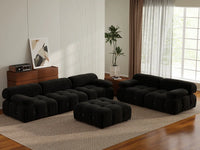 Éther Black 5-Seater Sofa Sets | 6-Piece (includes 1 ottoman), Velvet Fabric, Fixed Upholstery