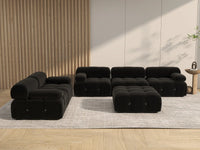 Éther Black 5-Seater Sofa Sets | 6-Piece (includes 1 ottoman), Velvet Fabric, Fixed Upholstery