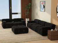 Éther Black 5-Seater Sofa Sets | 6-Piece (includes 1 ottoman), Velvet Fabric, Fixed Upholstery