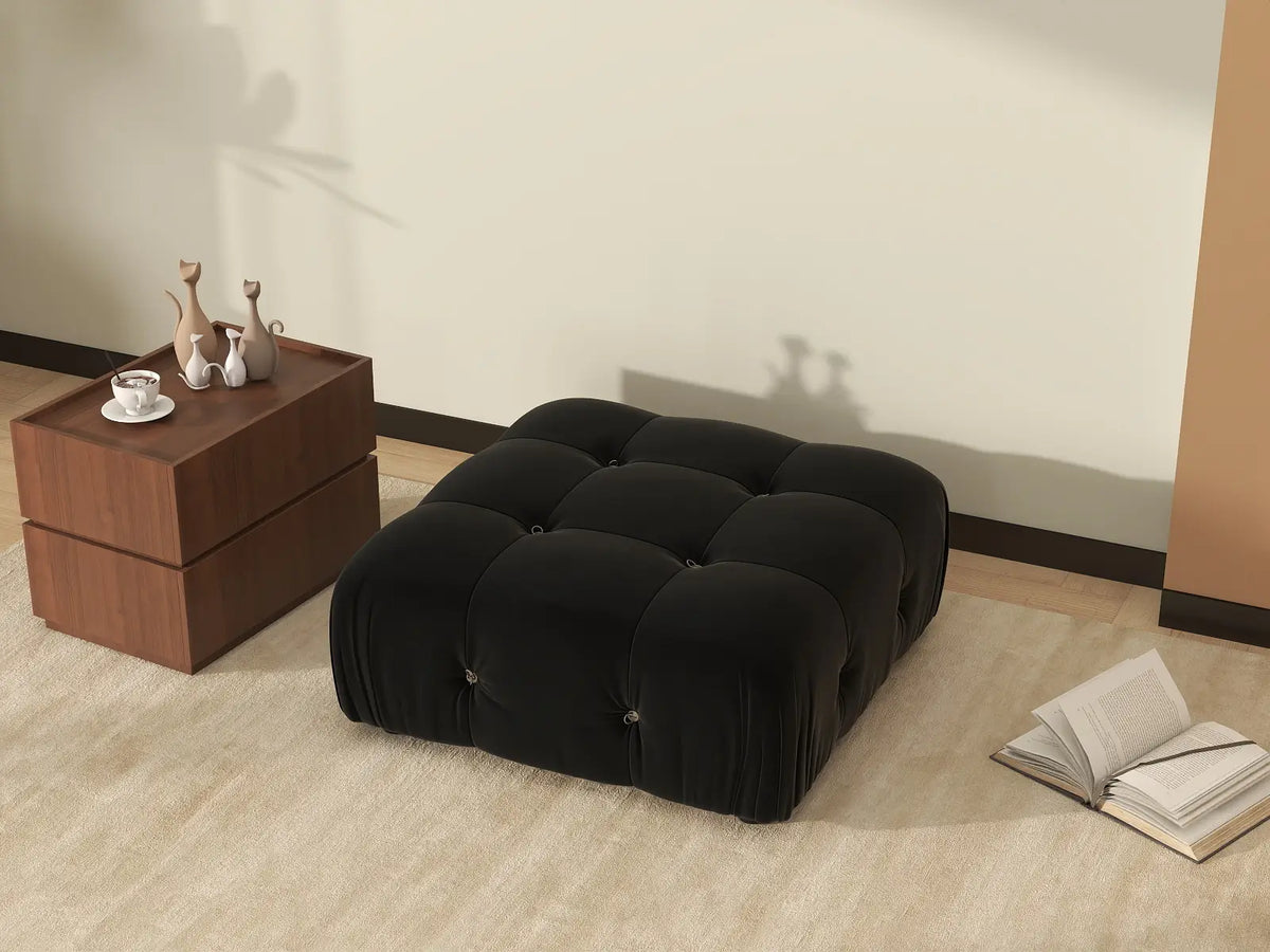 Otomana modular Matrix negra | 1 pieza, tela de terciopelo, ideal para apartamentos