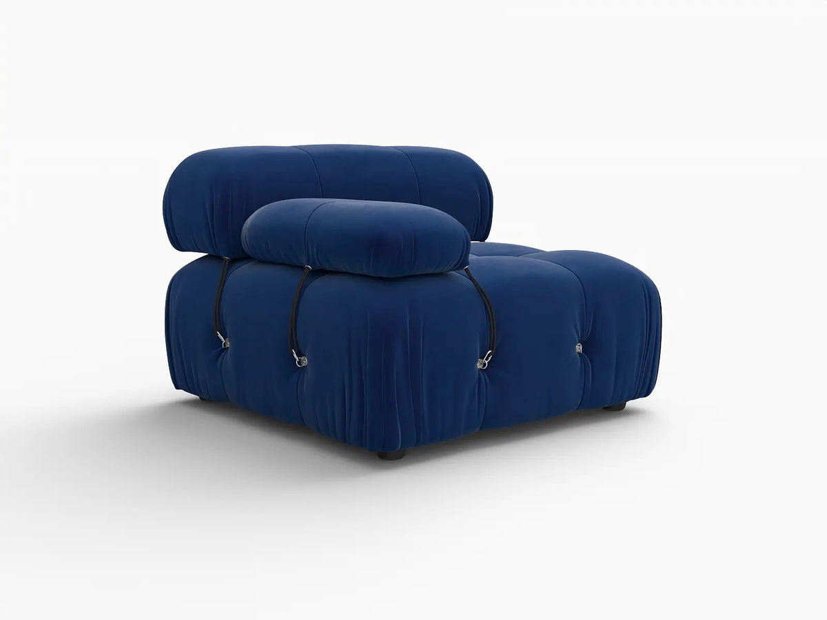Éther Blue 1-Seater Single Sofa | 1-Piece, Velvet Fabric, Fixed Upholstery