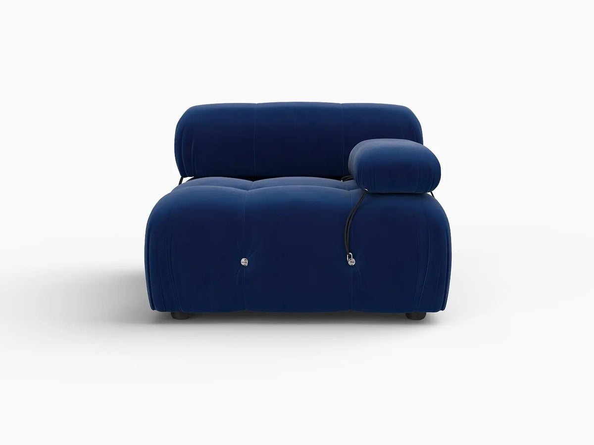 Éther Blue 1-Seater Single Sofa | 1-Piece, Velvet Fabric, Fixed Upholstery
