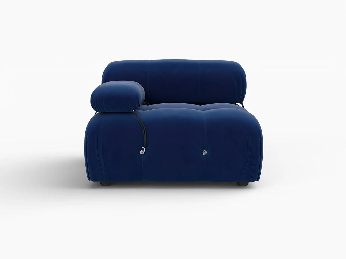 Éther Blue 1-Seater Single Sofa | 1-Piece, Velvet Fabric, Fixed Upholstery