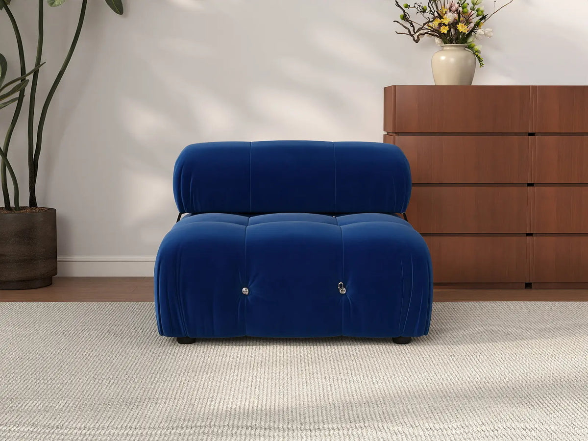 Éther Blue 1-Seater Single Sofa | 1-Piece, Velvet Fabric, Fixed Upholstery