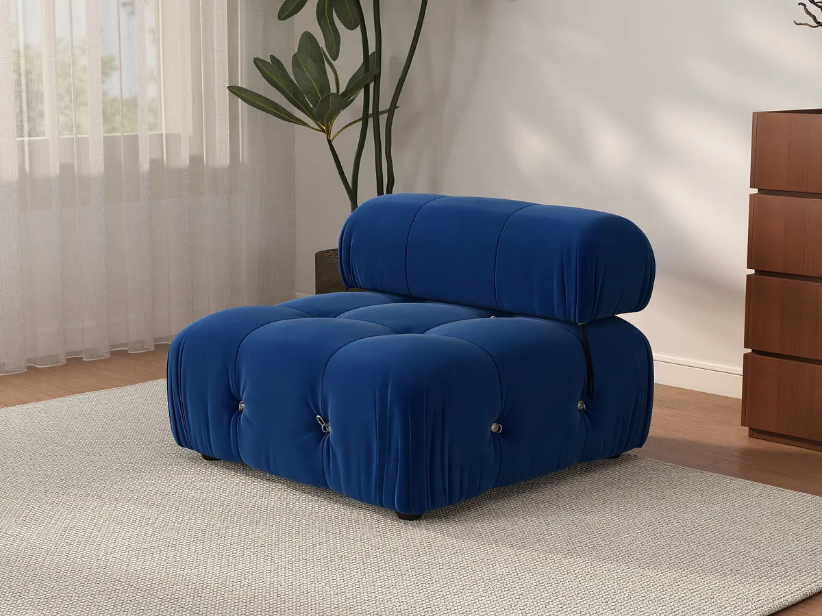 Éther Blue 1-Seater Single Sofa | 1-Piece, Velvet Fabric, Fixed Upholstery