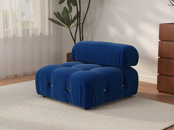 Éther Blue 1-Seater Single Sofa | 1-Piece, Velvet Fabric, Fixed Upholstery