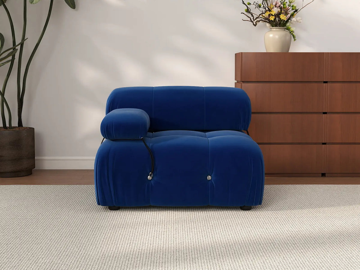 Éther Blue 1-Seater Single Sofa | 1-Piece, Velvet Fabric, Fixed Upholstery