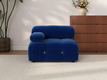 Éther Blue 1-Seater Single Sofa | 1-Piece, Velvet Fabric, Fixed Upholstery