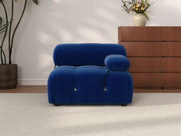 Éther Blue 1-Seater Single Sofa | 1-Piece, Velvet Fabric, Fixed Upholstery