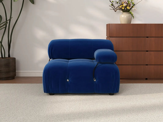 Éther Blue 1-Seater Single Sofa | 1-Piece, Velvet Fabric, Fixed Upholstery