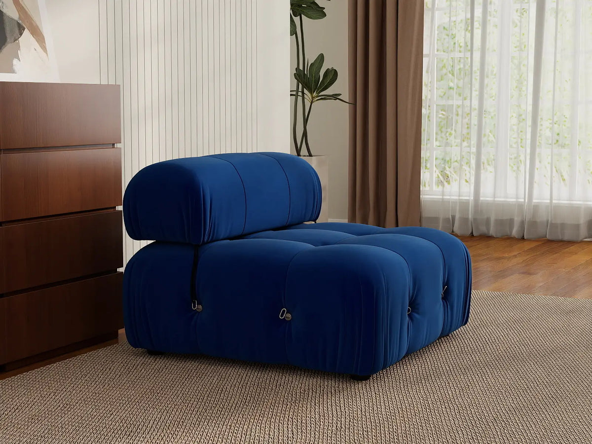 Éther Blue 1-Seater Single Sofa | 1-Piece, Velvet Fabric, Fixed Upholstery