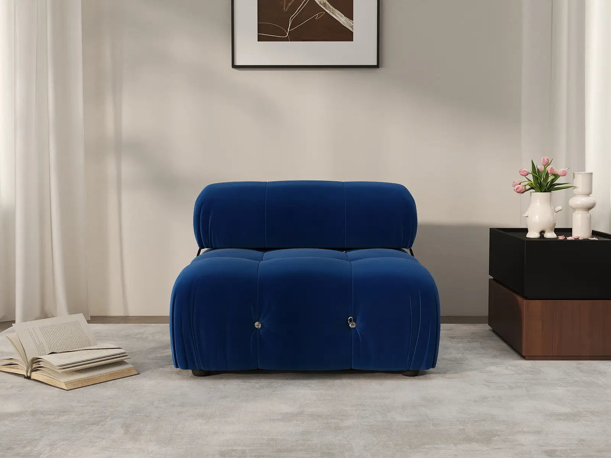 Éther Blue 1-Seater Single Sofa | 1-Piece, Velvet Fabric, Fixed Upholstery