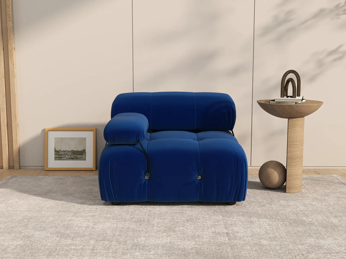 Éther Blue 1-Seater Single Sofa | 1-Piece, Velvet Fabric, Fixed Upholstery