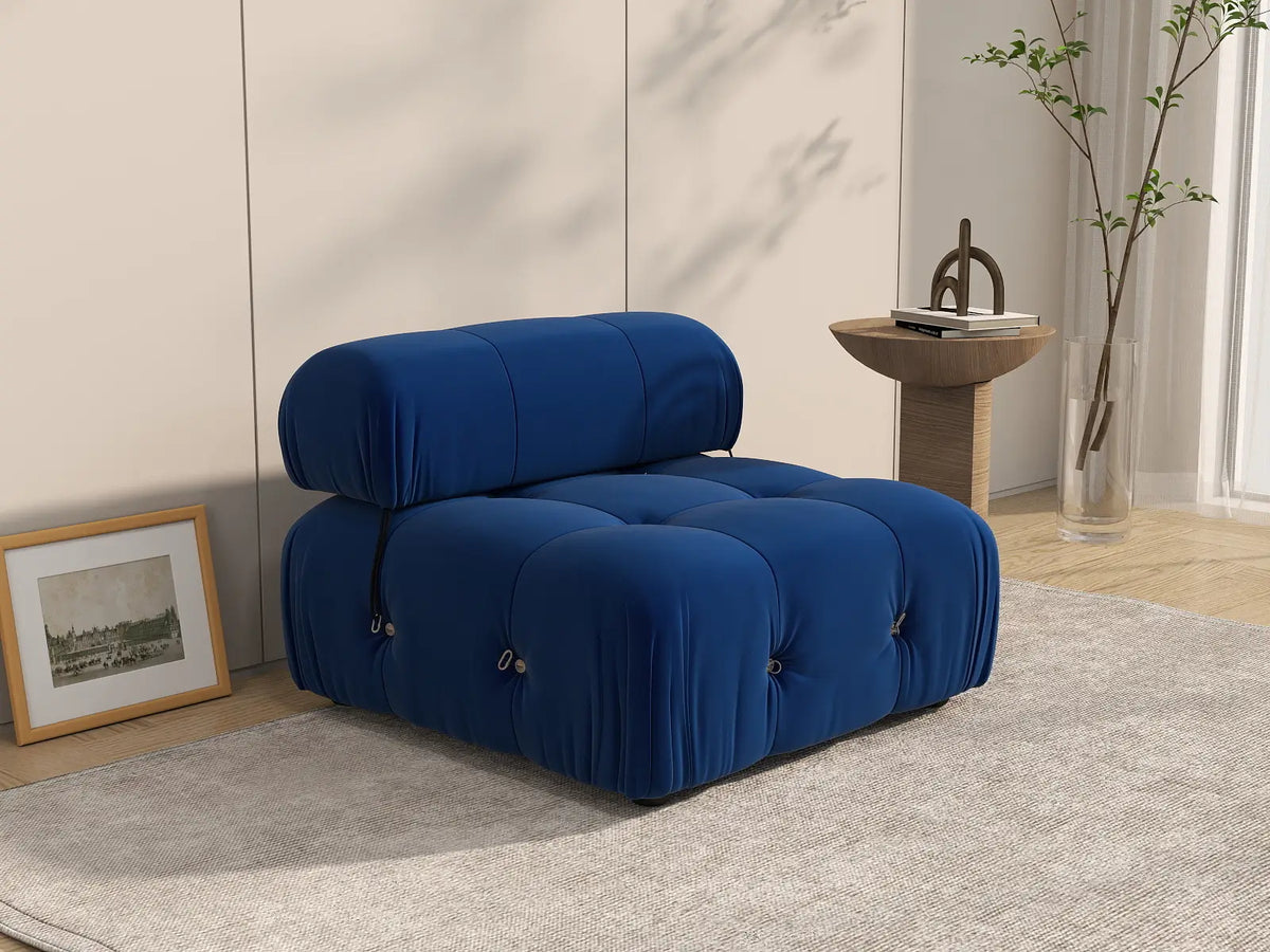 Éther Blue 1-Seater Single Sofa | 1-Piece, Velvet Fabric, Fixed Upholstery