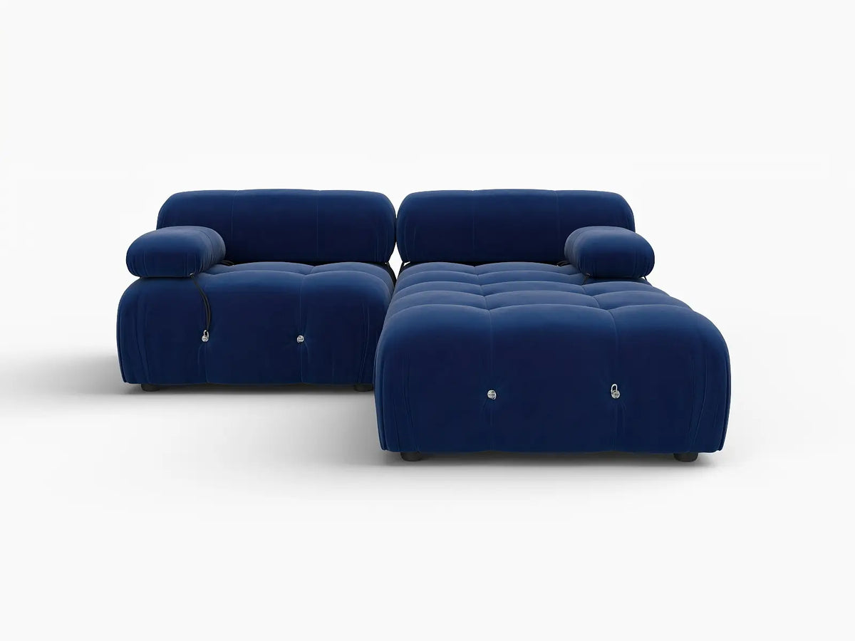 Éther Blue 2-Seater Chaise Sectionals | 3-Piece (includes 1 ottoman), Velvet Fabric, Fixed Upholstery