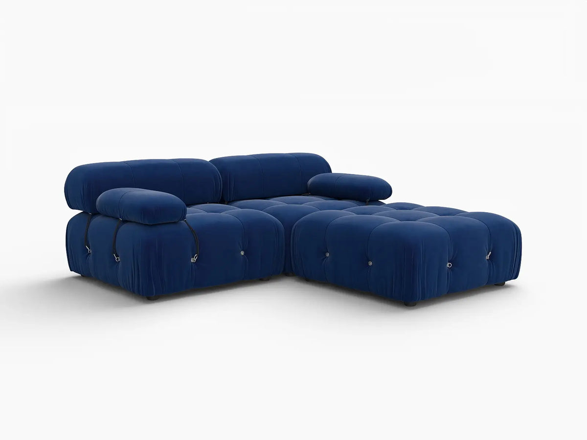 Éther Blue 2-Seater Chaise Sectionals | 3-Piece (includes 1 ottoman), Velvet Fabric, Fixed Upholstery