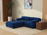 Éther Blue 2-Seater Chaise Sectionals | 3-Piece (includes 1 ottoman), Velvet Fabric, Fixed Upholstery