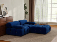 Éther Blue 2-Seater Chaise Sectionals | 3-Piece (includes 1 ottoman), Velvet Fabric, Fixed Upholstery
