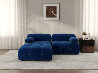 Éther Blue 2-Seater Chaise Sectionals | 3-Piece (includes 1 ottoman), Velvet Fabric, Fixed Upholstery