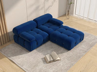 Éther Blue 2-Seater Chaise Sectionals | 3-Piece (includes 1 ottoman), Velvet Fabric, Fixed Upholstery