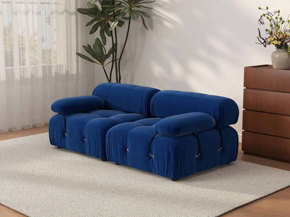 Éther Blue 2-Seater Loveseats | 2-Piece, Velvet Fabric, Fixed Upholstery