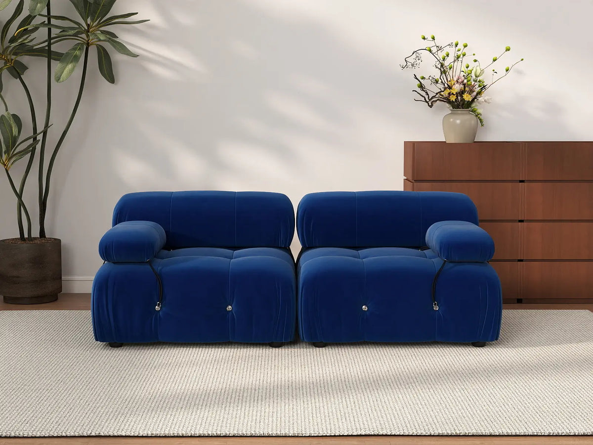 Éther Blue 2-Seater Loveseats | 2-Piece, Velvet Fabric, Fixed Upholstery