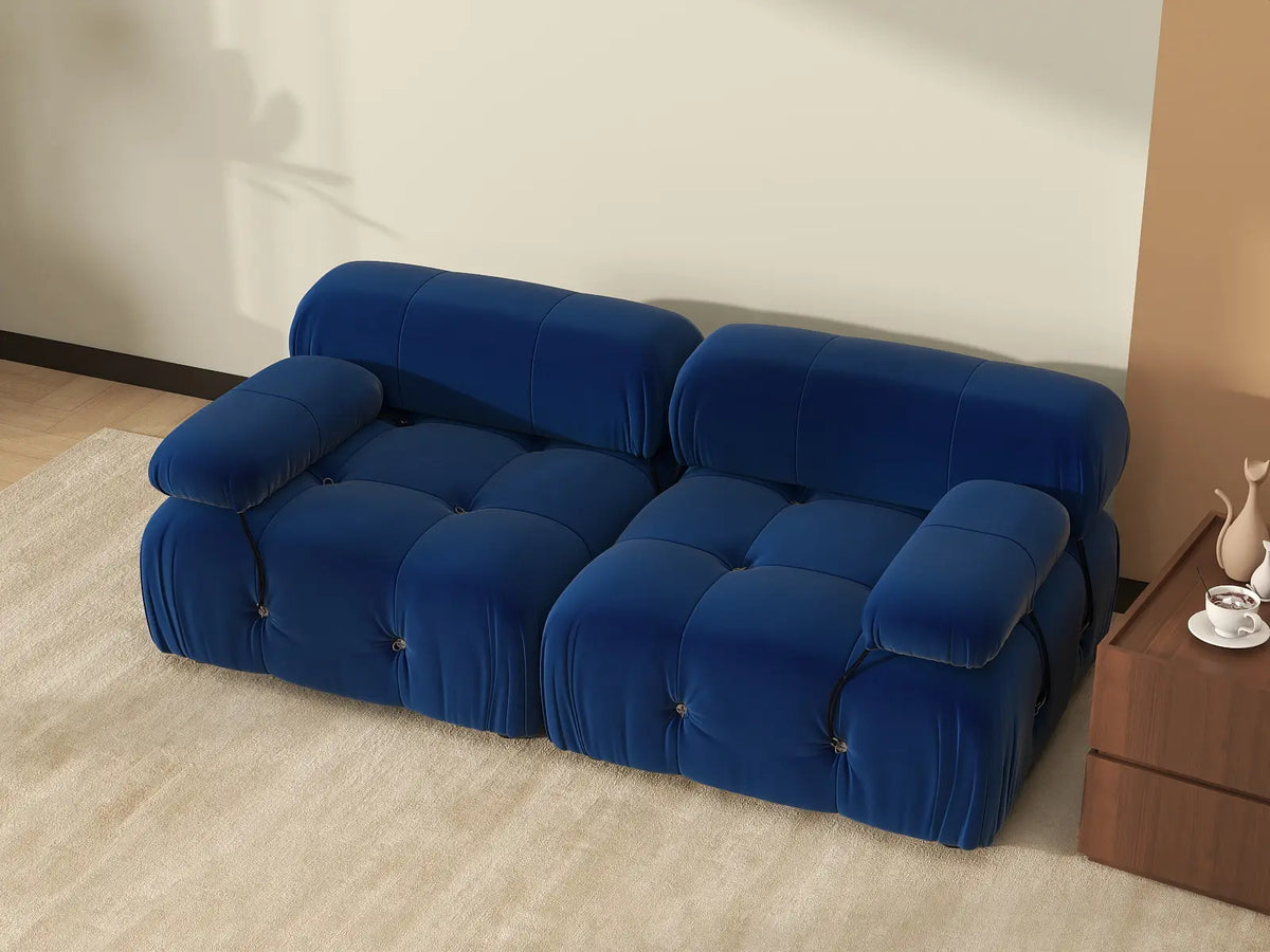 Éther Blue 2-Seater Loveseats | 2-Piece, Velvet Fabric, Fixed Upholstery