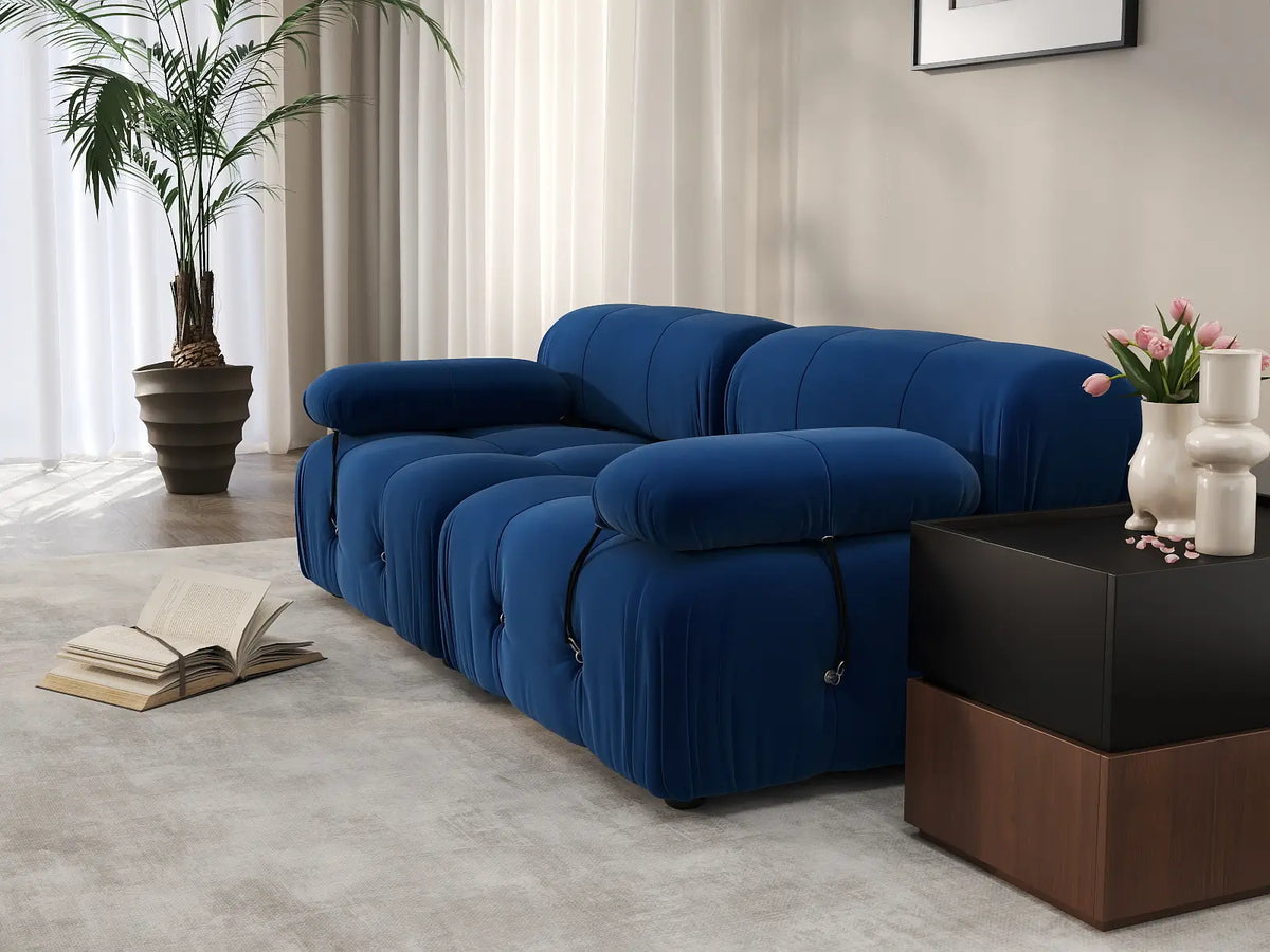 Éther Blue 2-Seater Loveseats | 2-Piece, Velvet Fabric, Fixed Upholstery