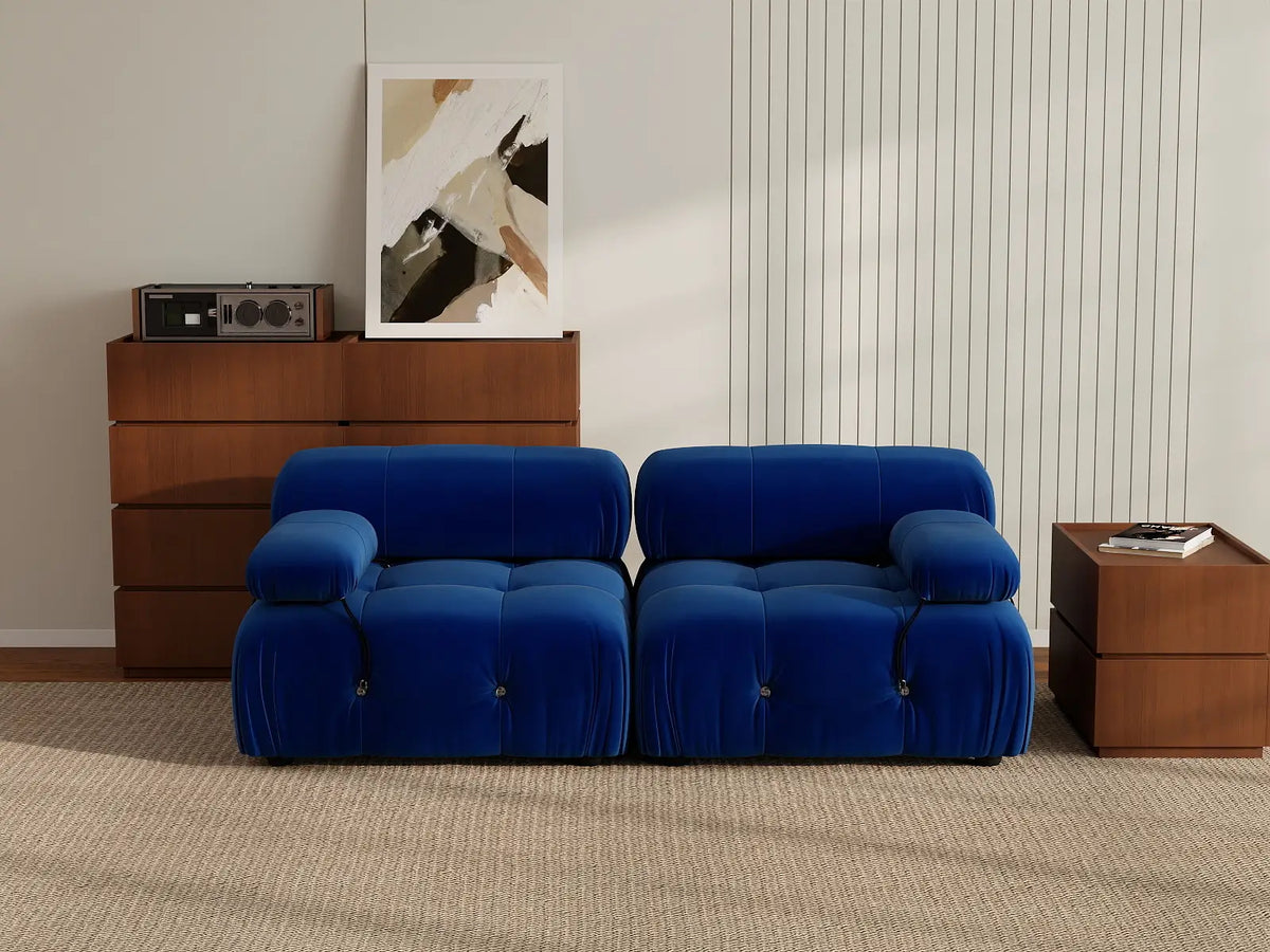 Éther Blue 2-Seater Loveseats | 2-Piece, Velvet Fabric, Fixed Upholstery
