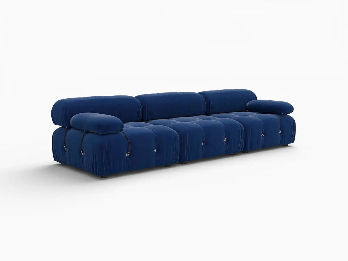 Éther Blue 3-Seater Couch Sectionals | 3-Piece, Velvet Fabric, Fixed Upholstery
