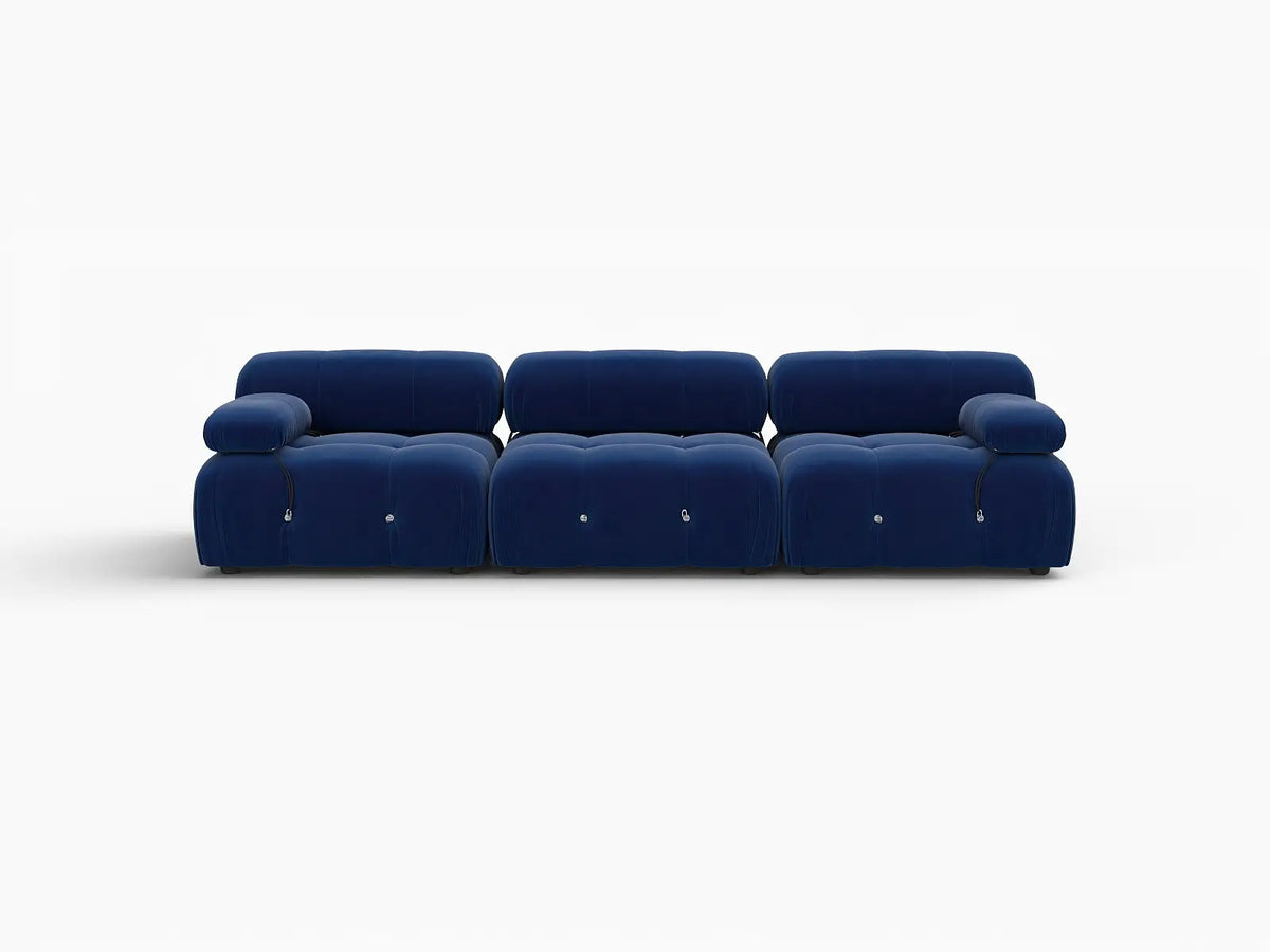 Éther Blue 3-Seater Couch Sectionals | 3-Piece, Velvet Fabric, Fixed Upholstery