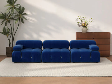 Éther Blue 3-Seater Couch Sectionals | 3-Piece, Velvet Fabric, Fixed Upholstery