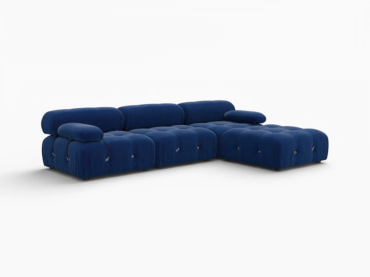 Éther Blue 3-Seater L-Shaped Sectionals | 4-Piece (includes 1 ottoman), Velvet Fabric, Fixed Upholstery