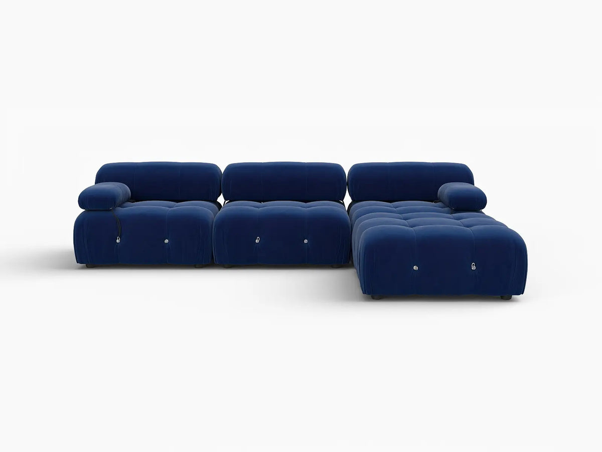 Éther Blue 3-Seater L-Shaped Sectionals | 4-Piece (includes 1 ottoman), Velvet Fabric, Fixed Upholstery