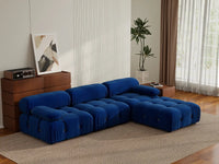 Éther Blue 3-Seater L-Shaped Sectionals | 4-Piece (includes 1 ottoman), Velvet Fabric, Fixed Upholstery
