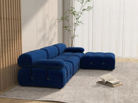 Éther Blue 3-Seater L-Shaped Sectionals | 4-Piece (includes 1 ottoman), Velvet Fabric, Fixed Upholstery