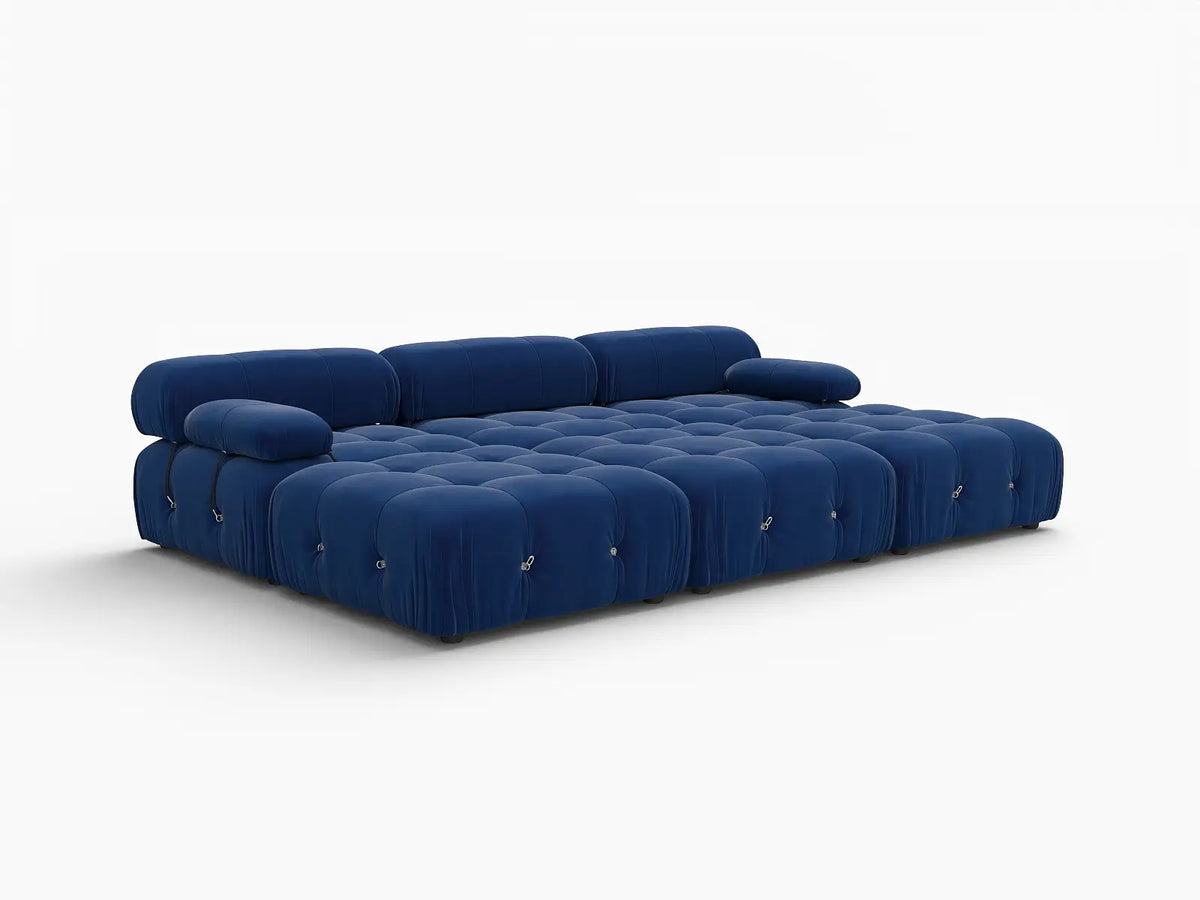 Éther Blue 3-Seater Pit Sectionals | 6-Piece (includes 3 ottomans), Velvet Fabric, Fixed Upholstery
