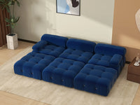 Éther Blue 3-Seater Pit Sectionals | 6-Piece (includes 3 ottomans), Velvet Fabric, Fixed Upholstery
